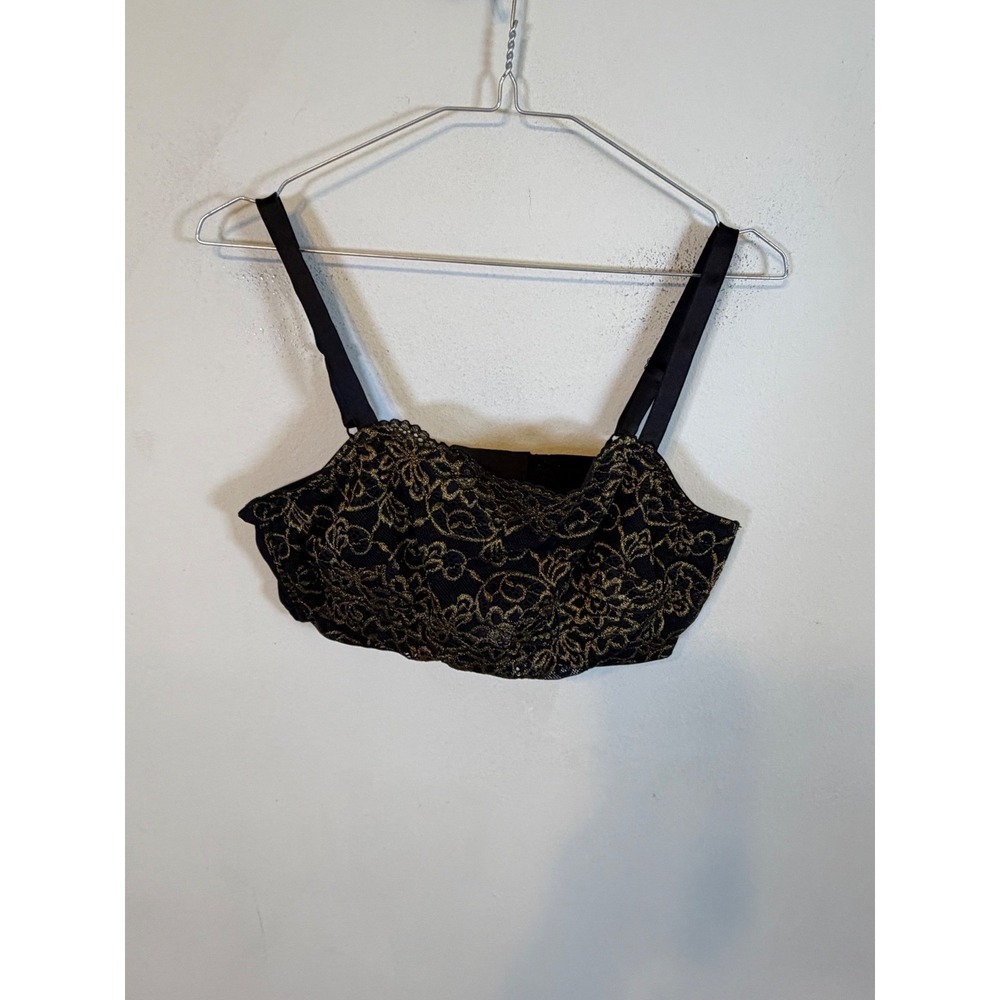 Olga Womens Bra Metallic Gold Floral Lace Black 40D